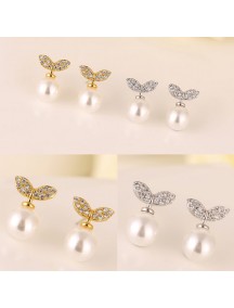 RAT1184W - Aksesoris Anting Double Leaf Pearl