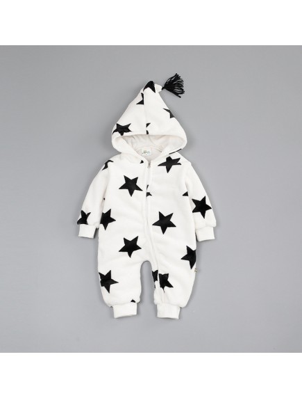 KA0107W - Winter Jacket Bayi White Star Fleece Romper