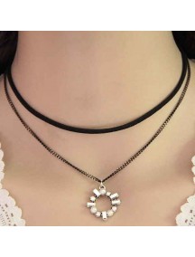 RKL1134 - Kalung Choker Double Chain Crystal Circle