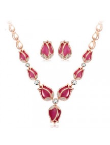 RKL6533 - Aksesoris Kalung Metal Shine Opal Model Tulip Set