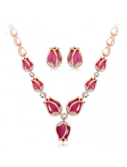 RKL6533 - Aksesoris Kalung Metal Shine Opal Model Tulip Set